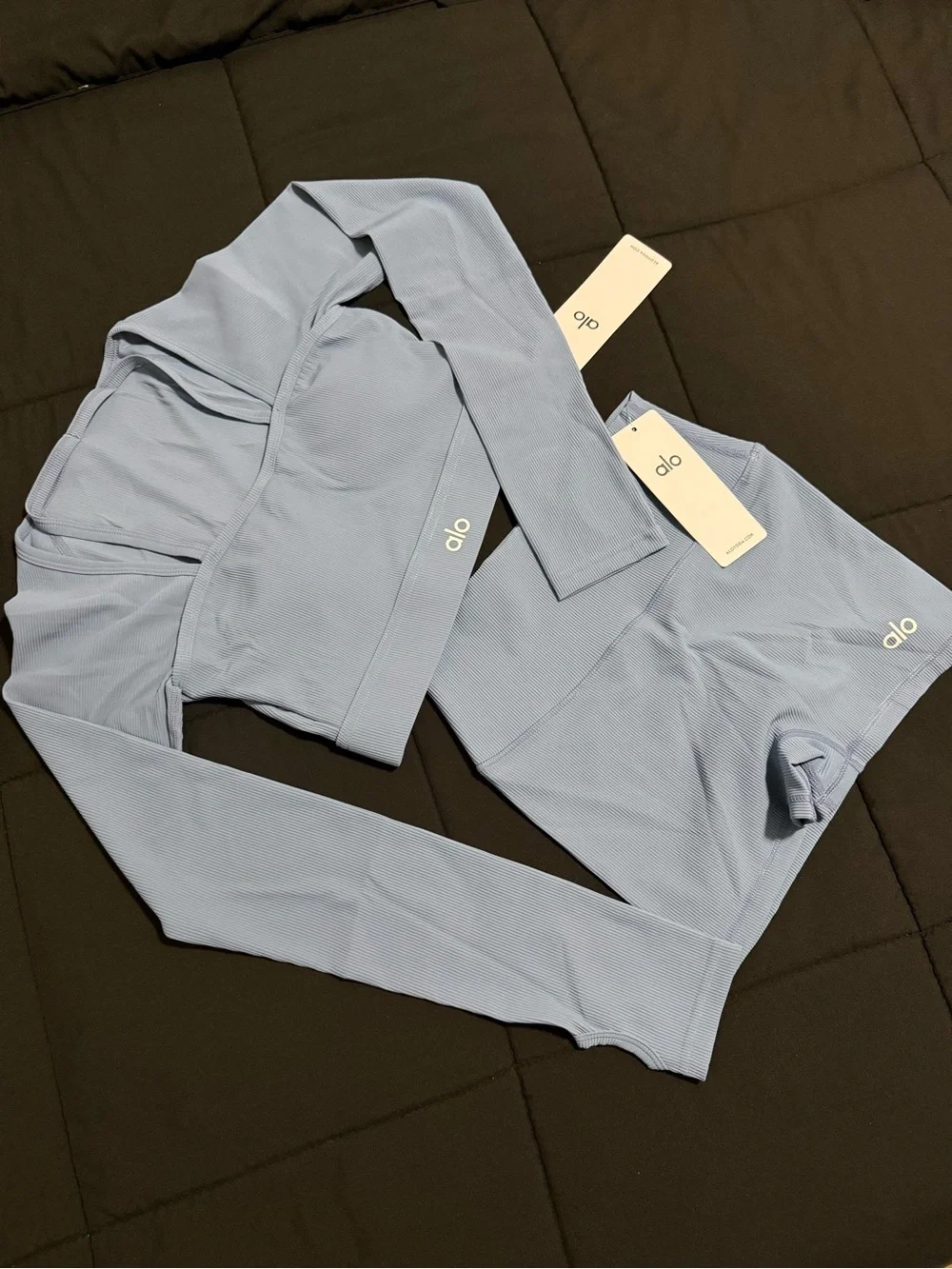 ALO Yoga Light Blue Ribbed Long Sleeve Crop Top